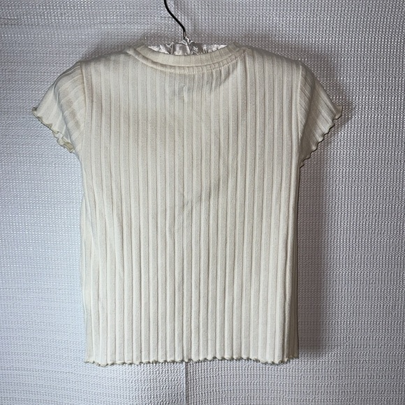 WONDER NATION Off White Knit Wide Ribbed Semi-Cropped Ruffle Hem Top Girls S6/6X - Picture 2 of 4
